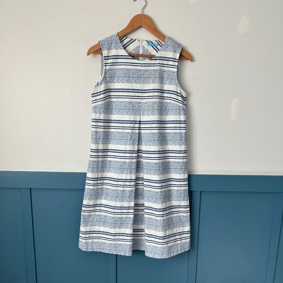 J. McLaughlin XS Navy Striped Tracy Shift Dress A-Line Pockets Cotton - Picture 2 of 7